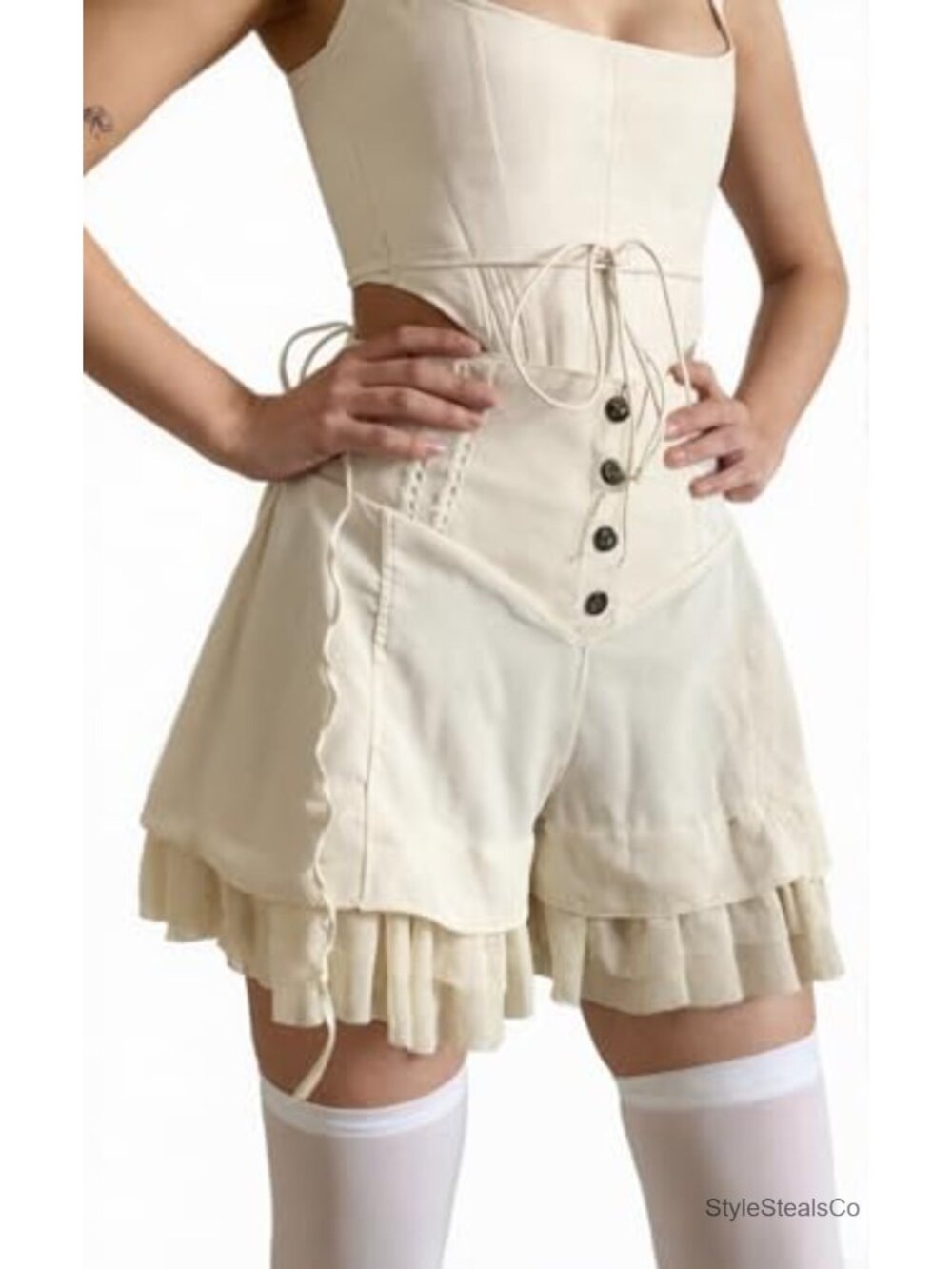 Women's High Waisted Corset A-Line Mini Skirt Polyester Lace-Up Ruffled Hem